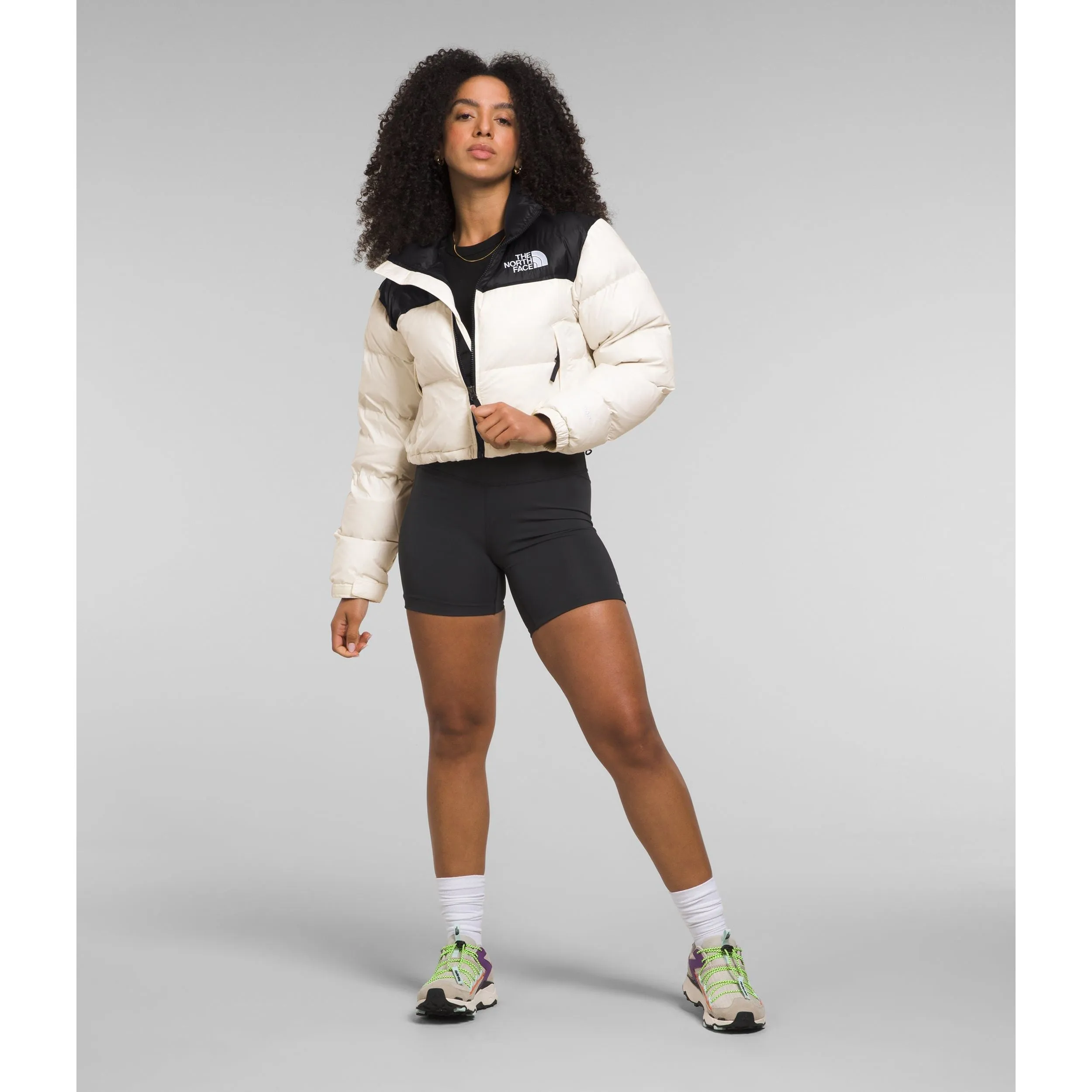 The North Face Women's Nuptse Short Jacket in Gardenia White Black