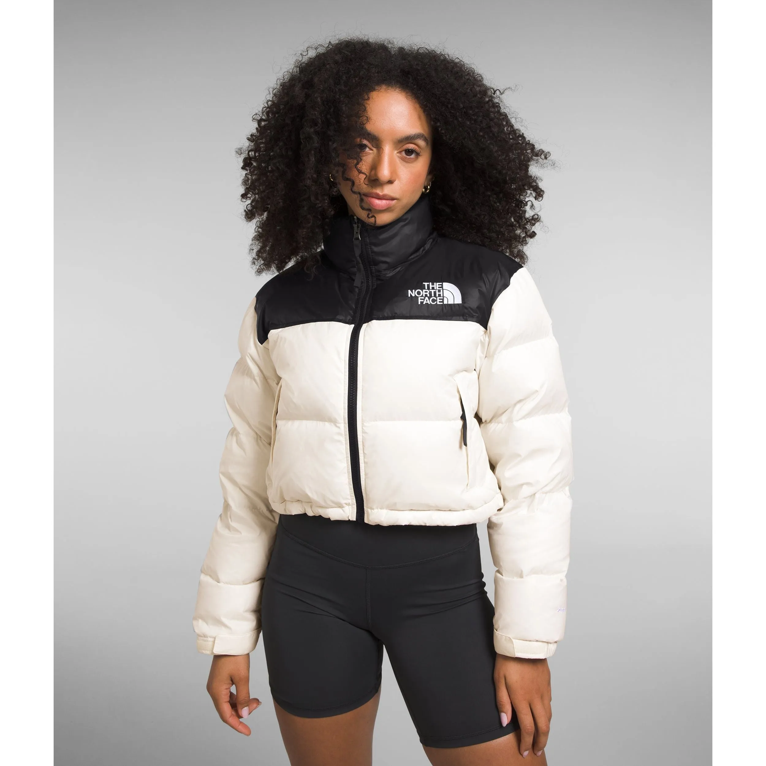 The North Face Women's Nuptse Short Jacket in Gardenia White Black