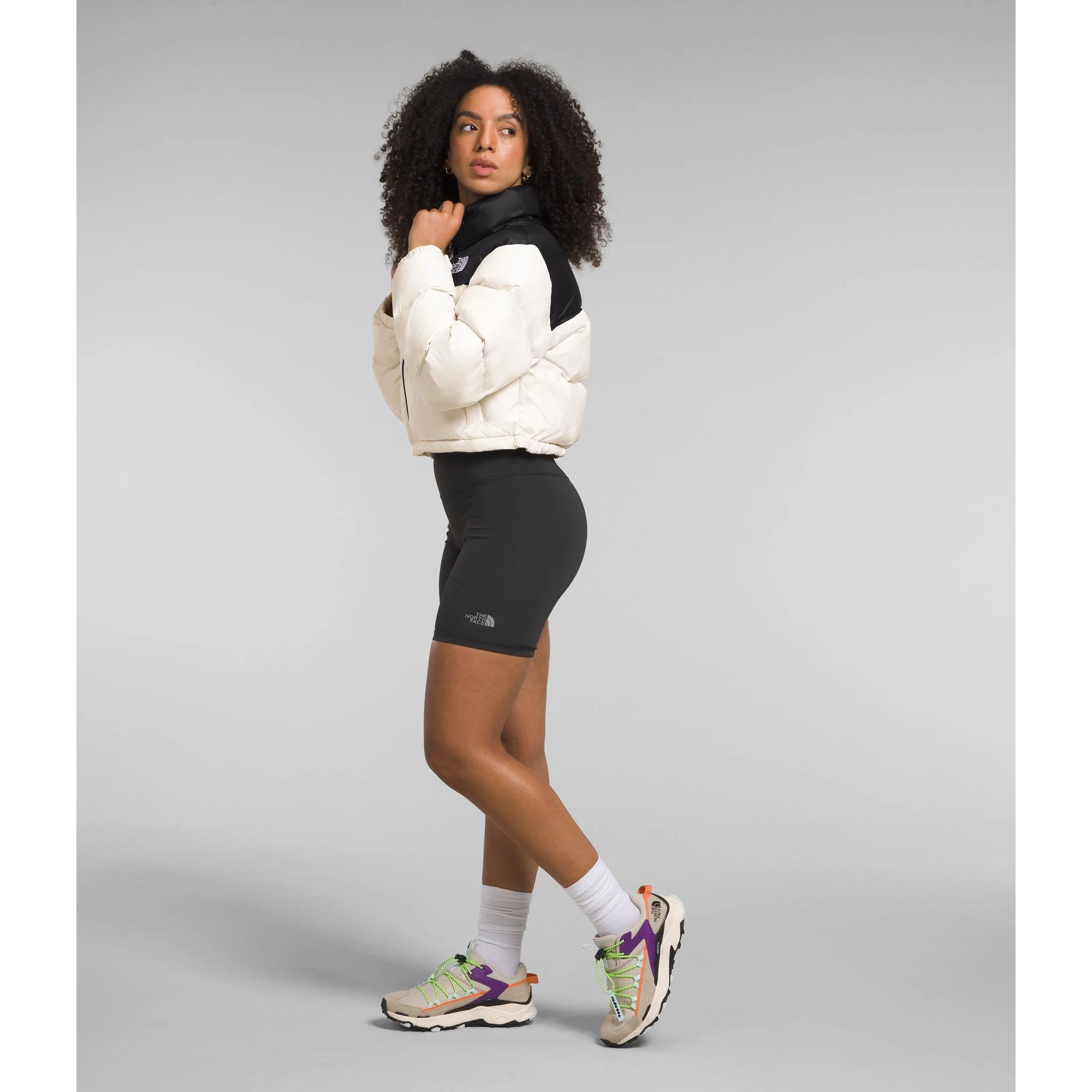 The North Face Women's Nuptse Short Jacket in Gardenia White Black