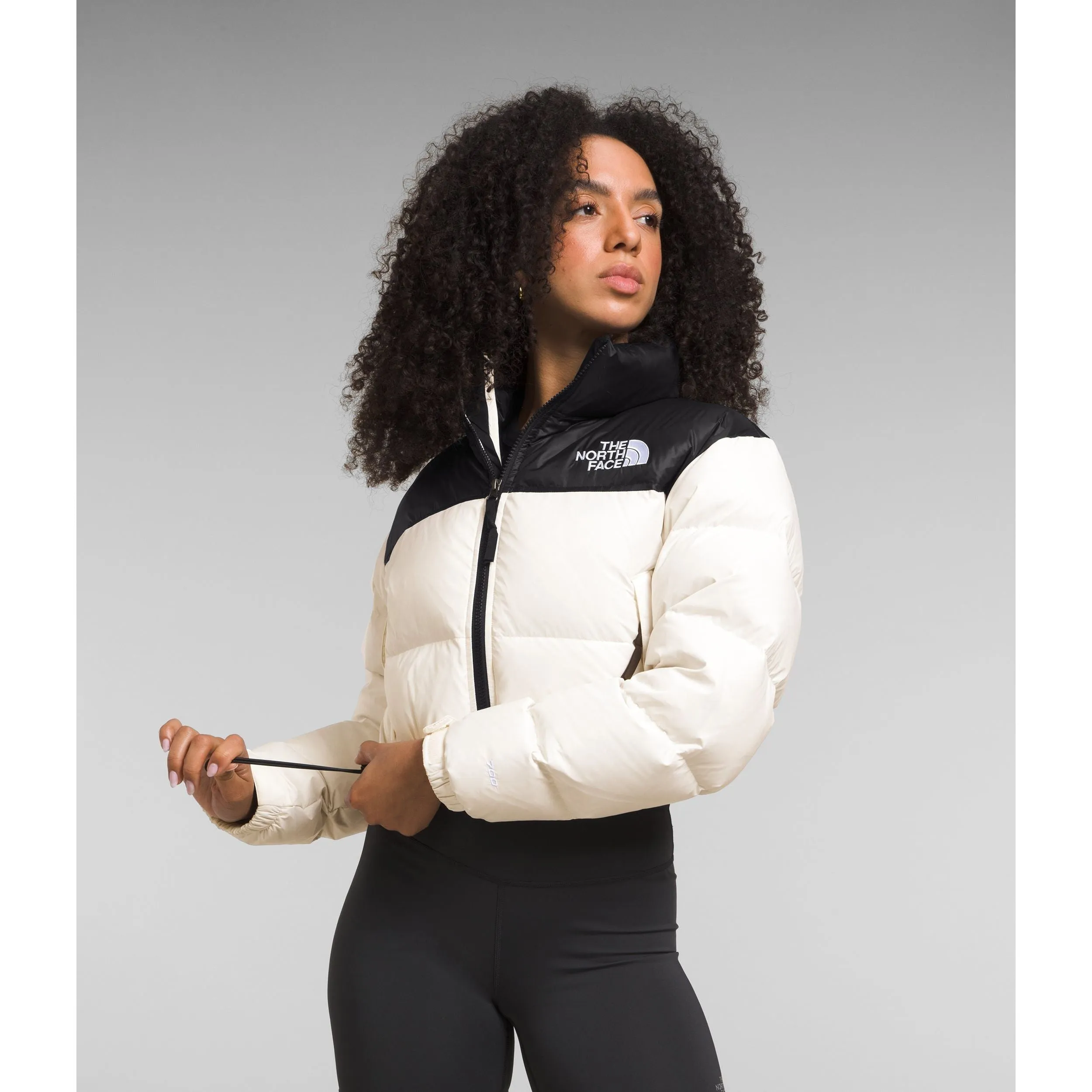 The North Face Women's Nuptse Short Jacket in Gardenia White Black