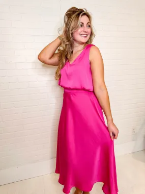 Tickled Pink Silk Midi Skirt + Cropped Tank Two-Piece Set