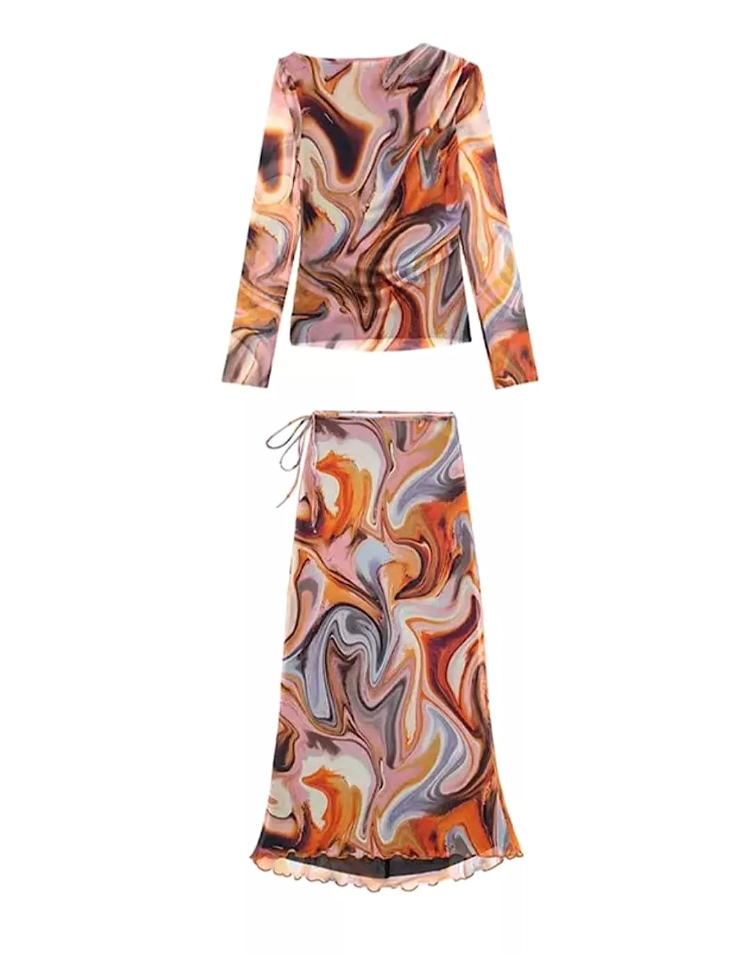 Tie Dye Mid Calf Bodycon Mesh Skirt Set