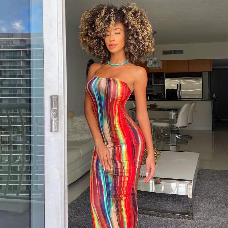 Tie Dye Print Strapless Boob Tube Dress