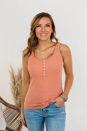 Tight Knit Love Button Tank- Dusty Peach