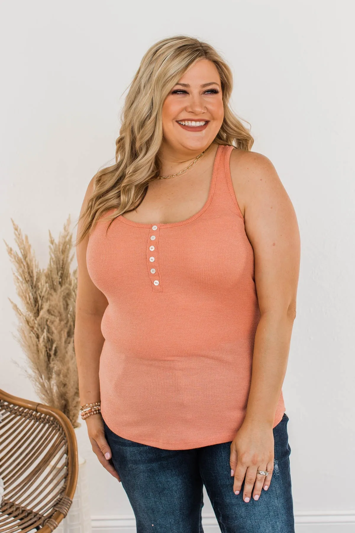 Tight Knit Love Button Tank- Dusty Peach