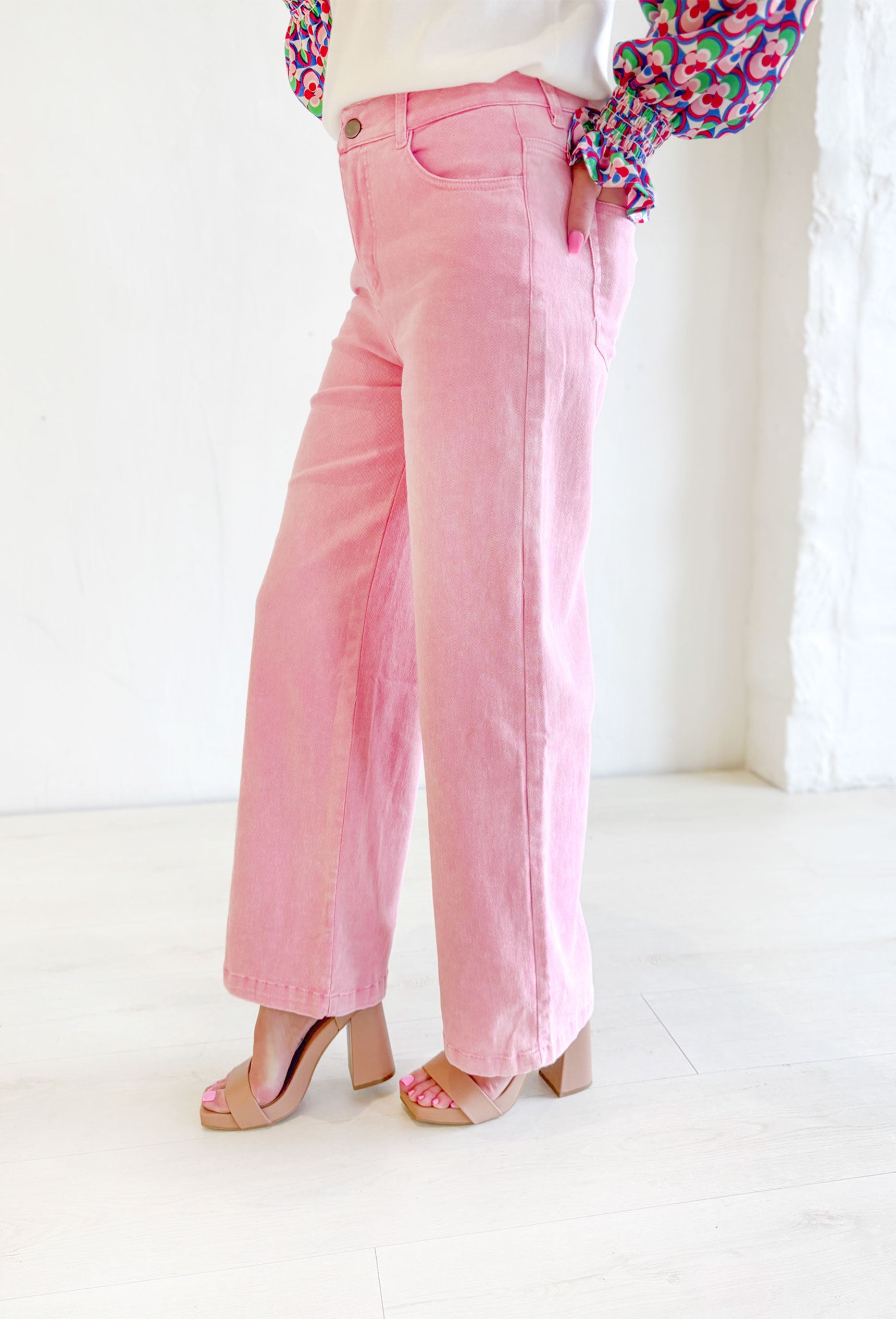 Trendiest Around Pink Wide Leg Denim