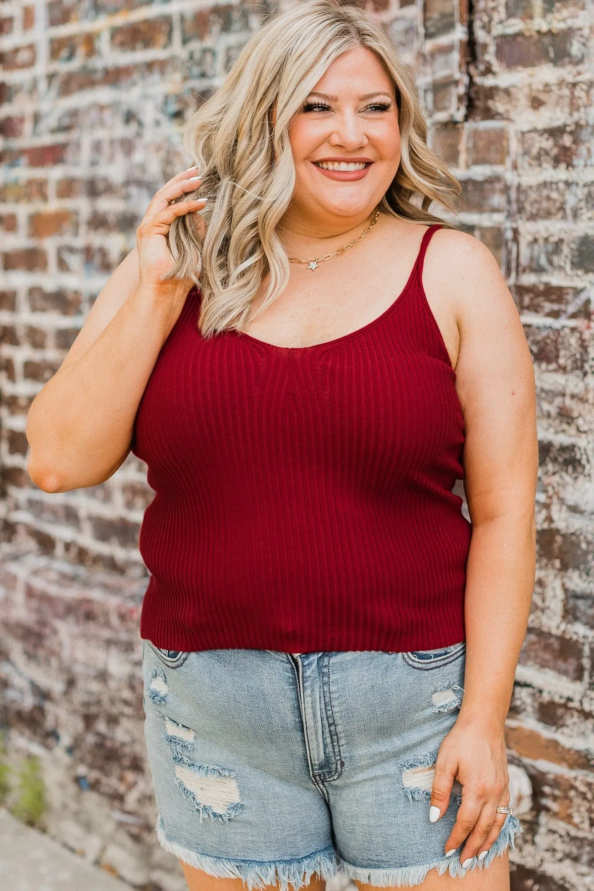 True Romance Ribbed Knit Tank Top- Dark Red