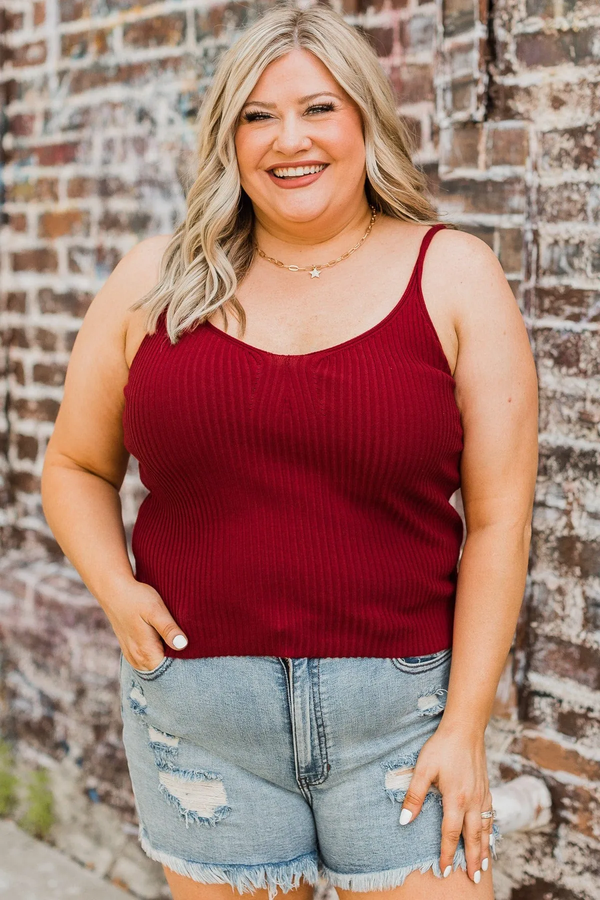 True Romance Ribbed Knit Tank Top- Dark Red