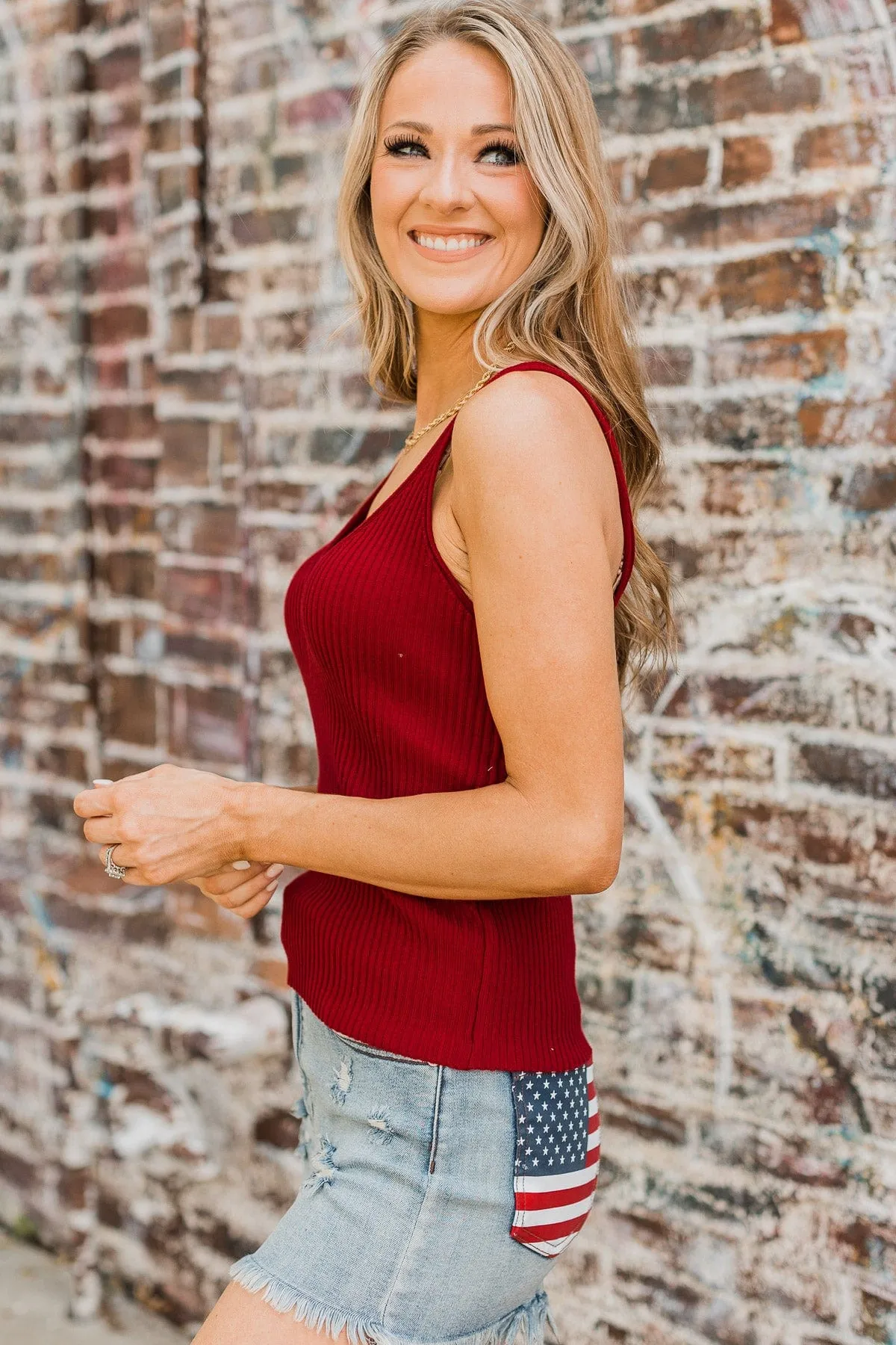 True Romance Ribbed Knit Tank Top- Dark Red