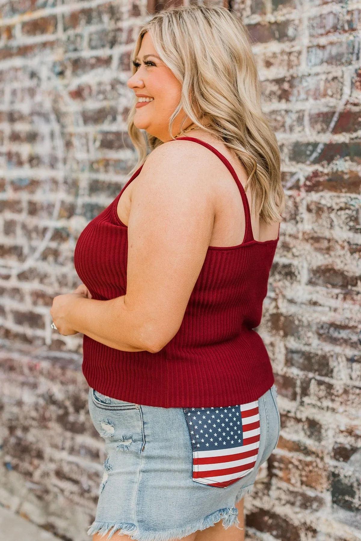 True Romance Ribbed Knit Tank Top- Dark Red