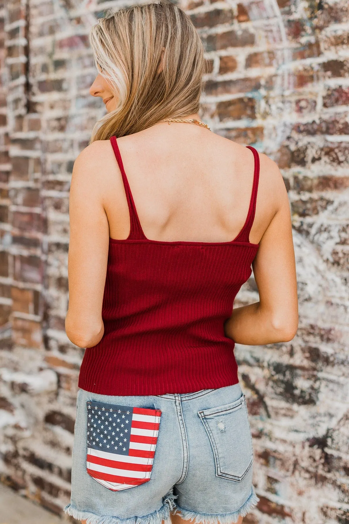 True Romance Ribbed Knit Tank Top- Dark Red