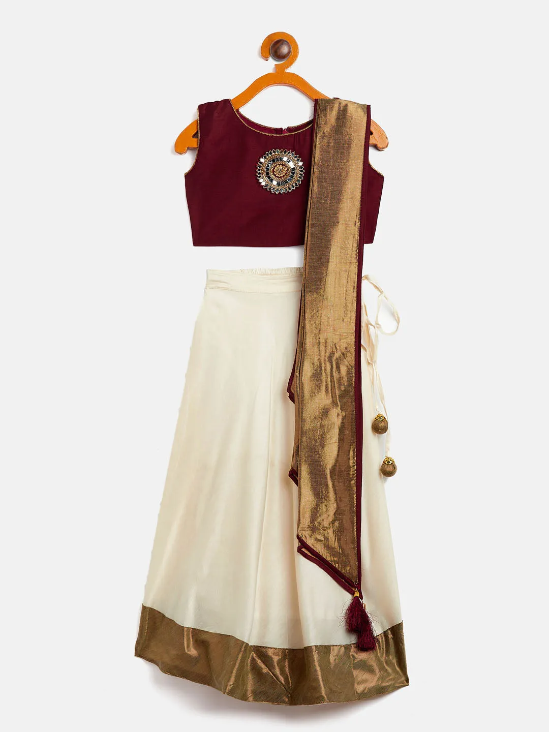 VASTRAMAY Girl's Viscose Crop Top Skirt And Drape Dupatta Set