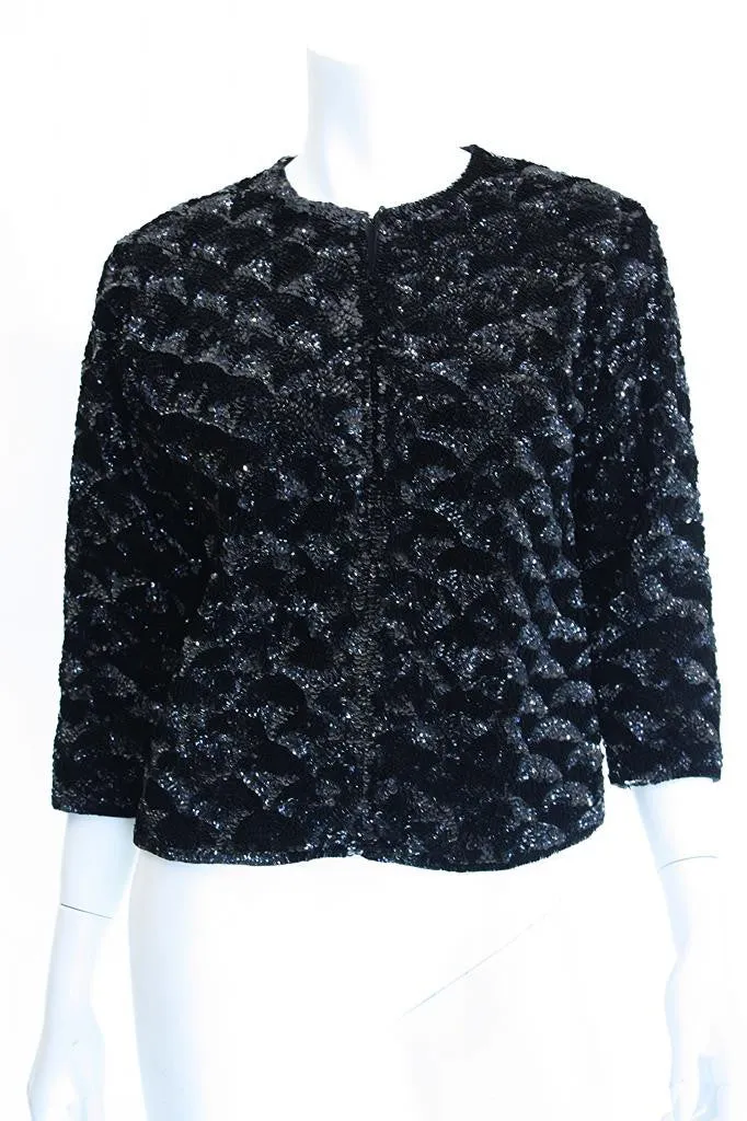 Vintage 50's Black Sequin Scalloped Pattern Jacket