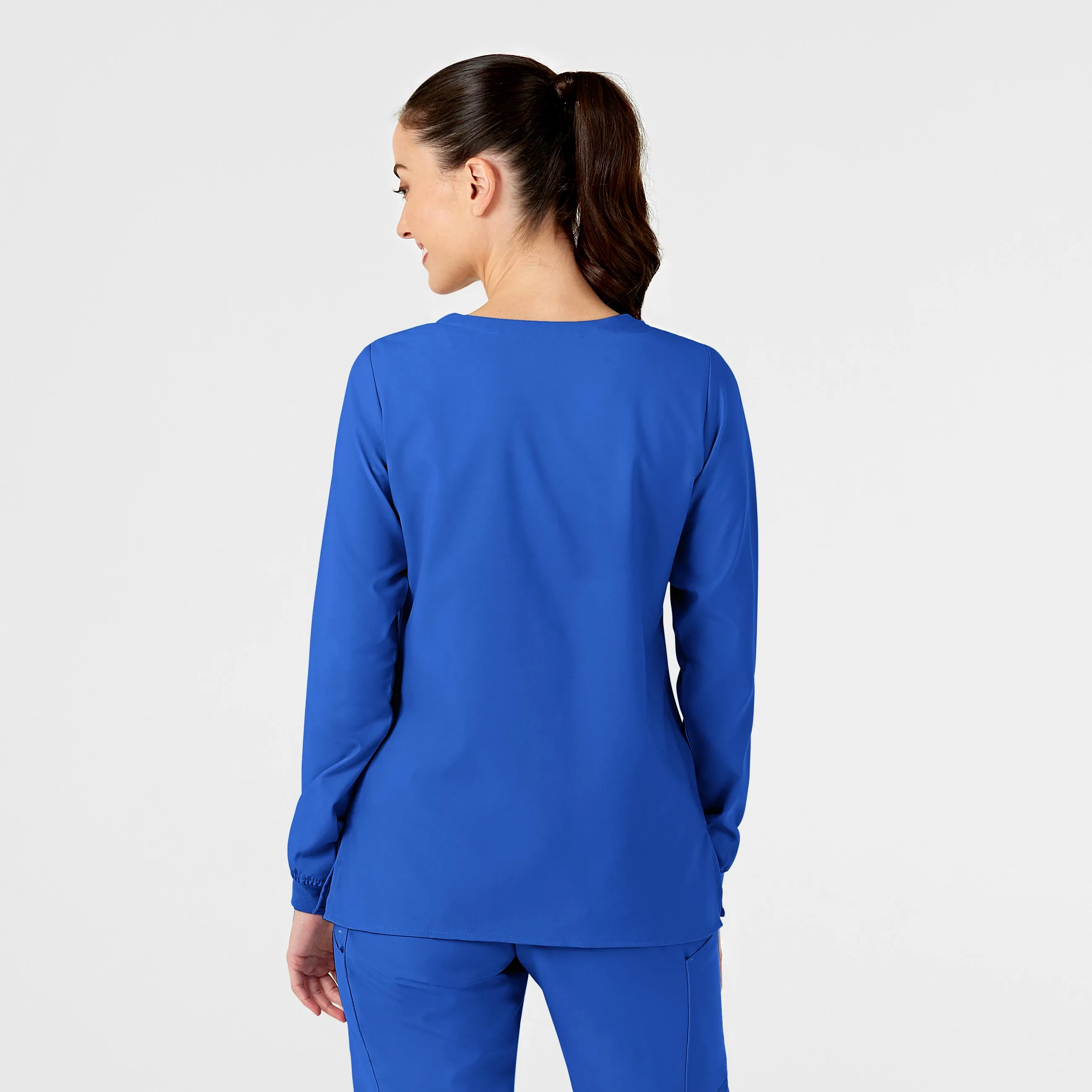 W123 Women's Crew Neck Warm Up Scrub Jacket - Royal