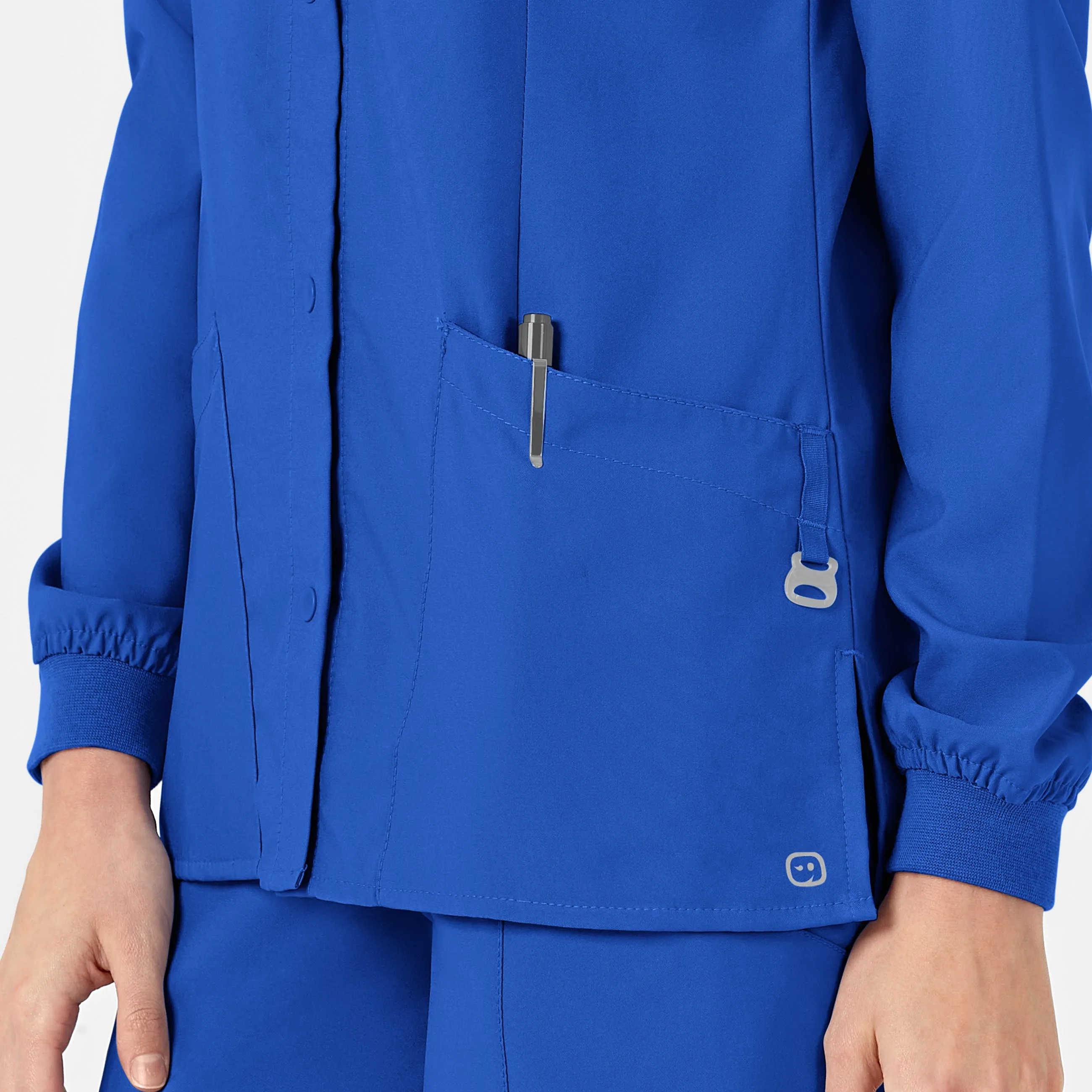 W123 Women's Crew Neck Warm Up Scrub Jacket - Royal