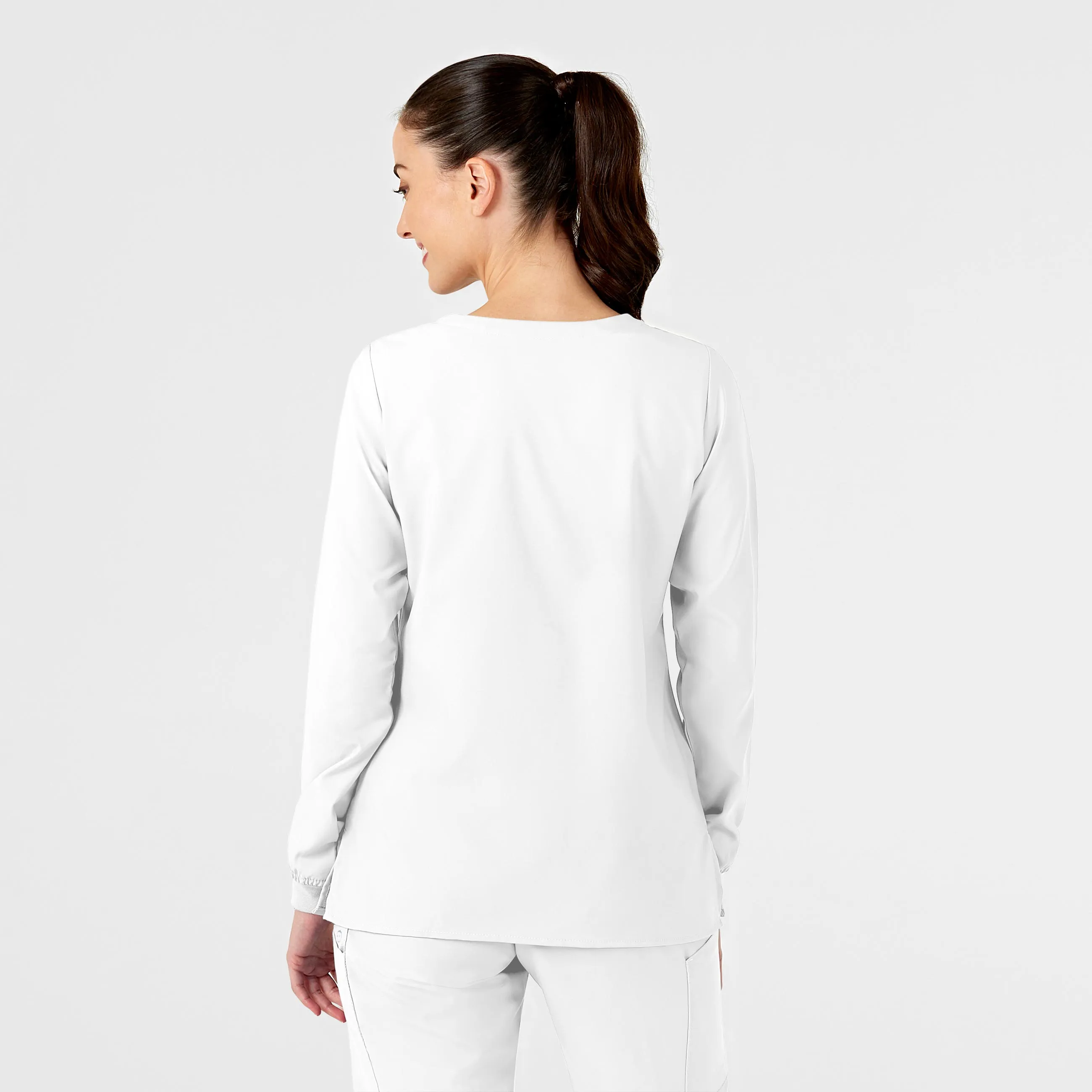 W123 Women's Crew Neck Warm Up Scrub Jacket - White