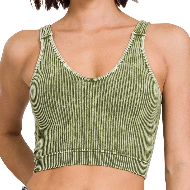 Washed Ribbed Padded Cropped Tank