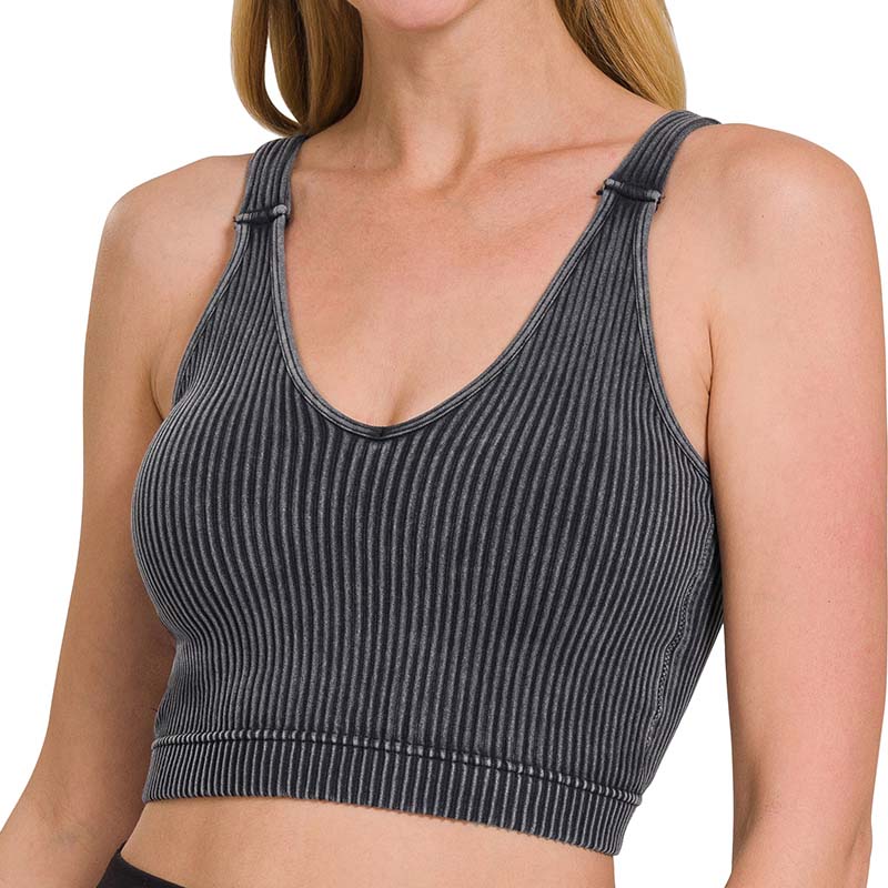 Washed Ribbed Padded Cropped Tank