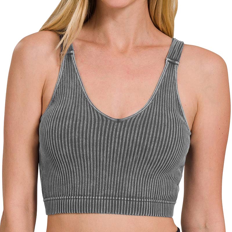 Washed Ribbed Padded Cropped Tank