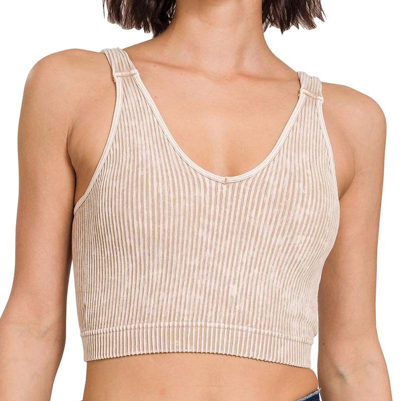 Washed Ribbed Padded Cropped Tank