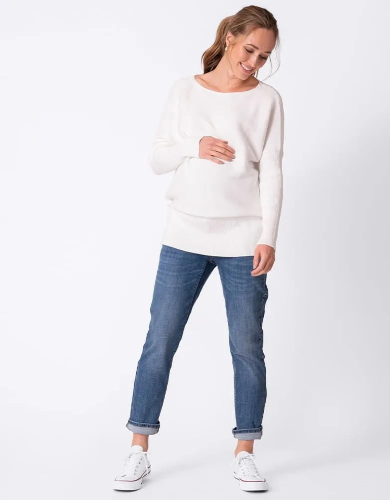 White Cotton Knit Maternity & Nursing Sweater