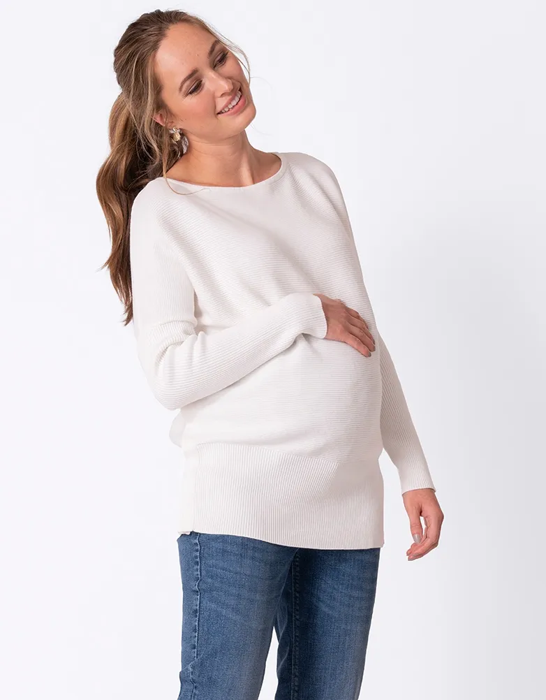 White Cotton Knit Maternity & Nursing Sweater