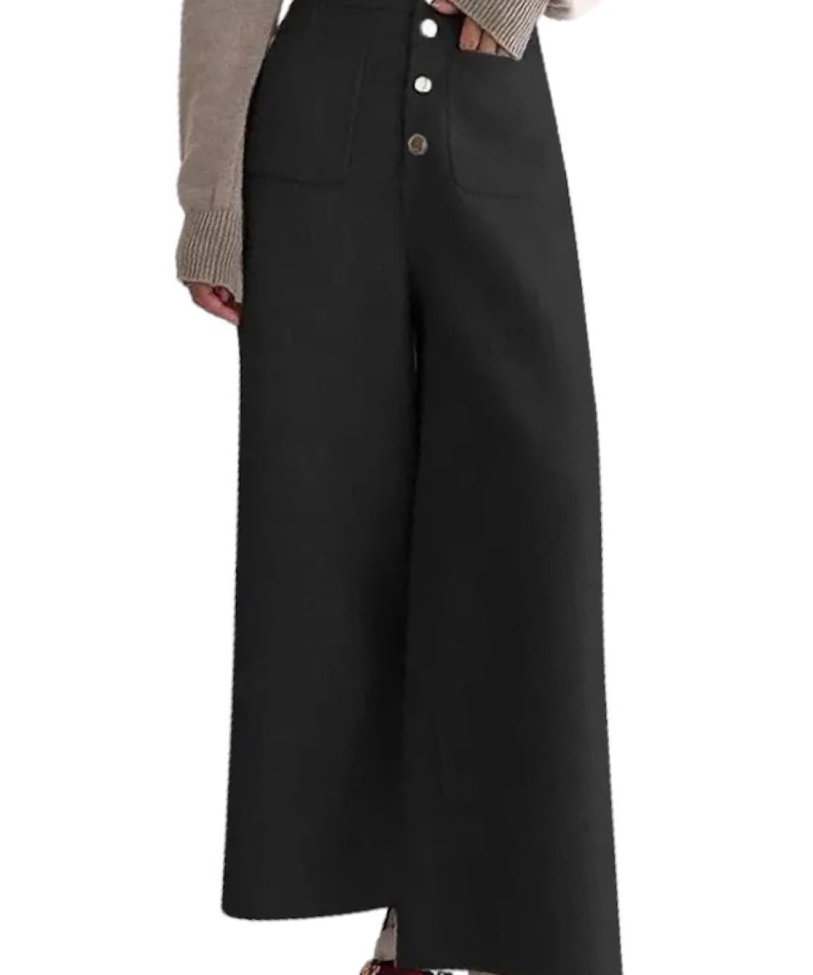 Wide Leg Woolen Pants With Big Pockets