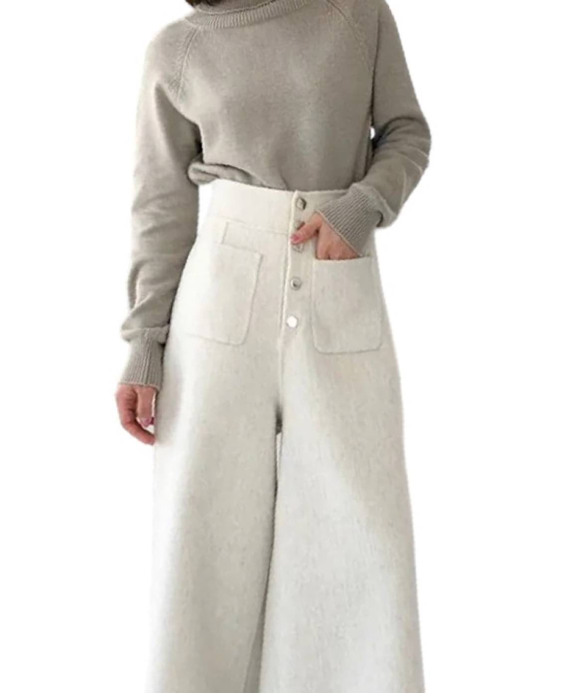 Wide Leg Woolen Pants With Big Pockets