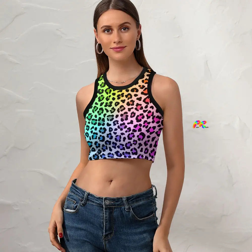 Women's Colorful Leopard Cropped Tank Top