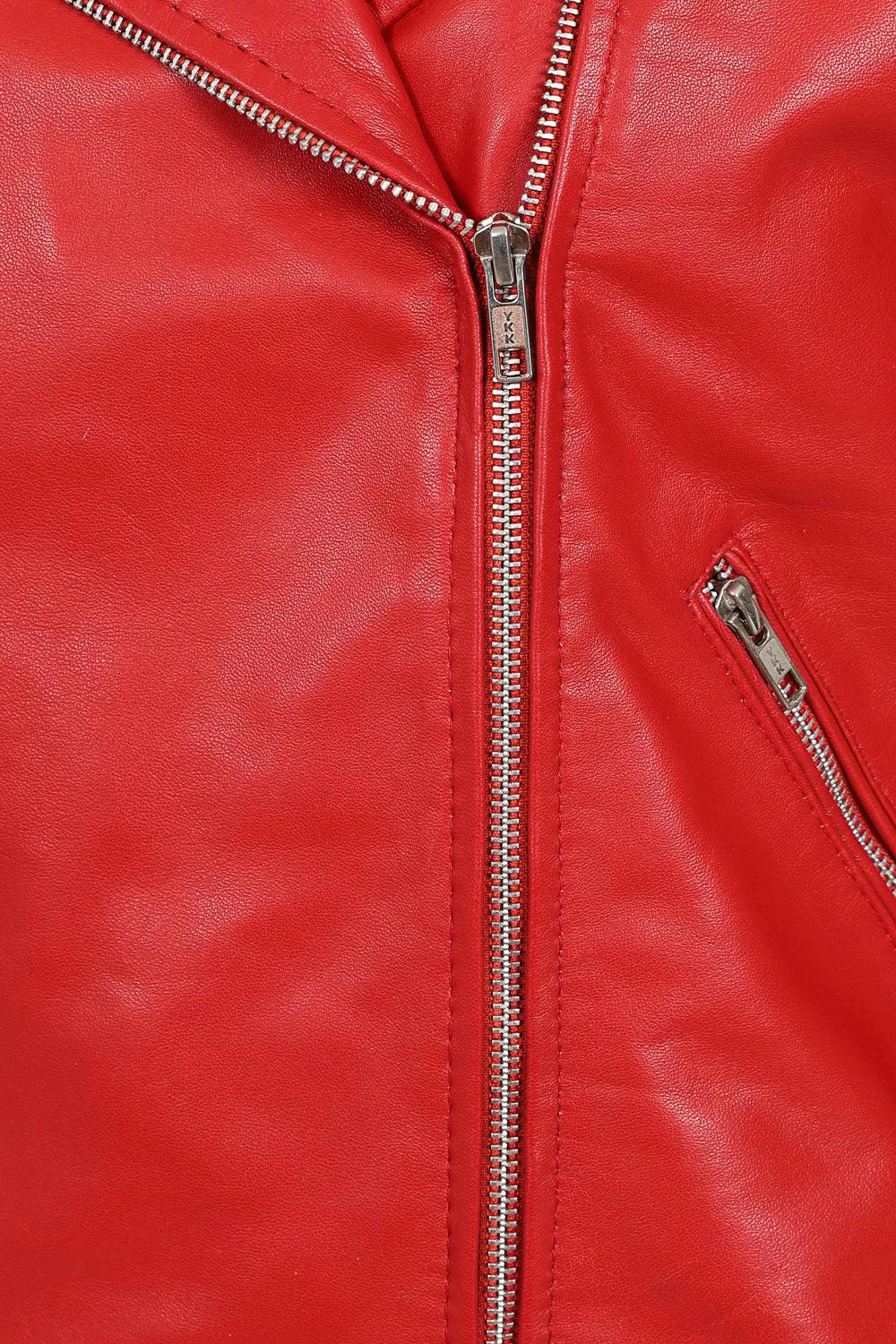 Women's Red Biker Style Real Leather Jacket - CELIA