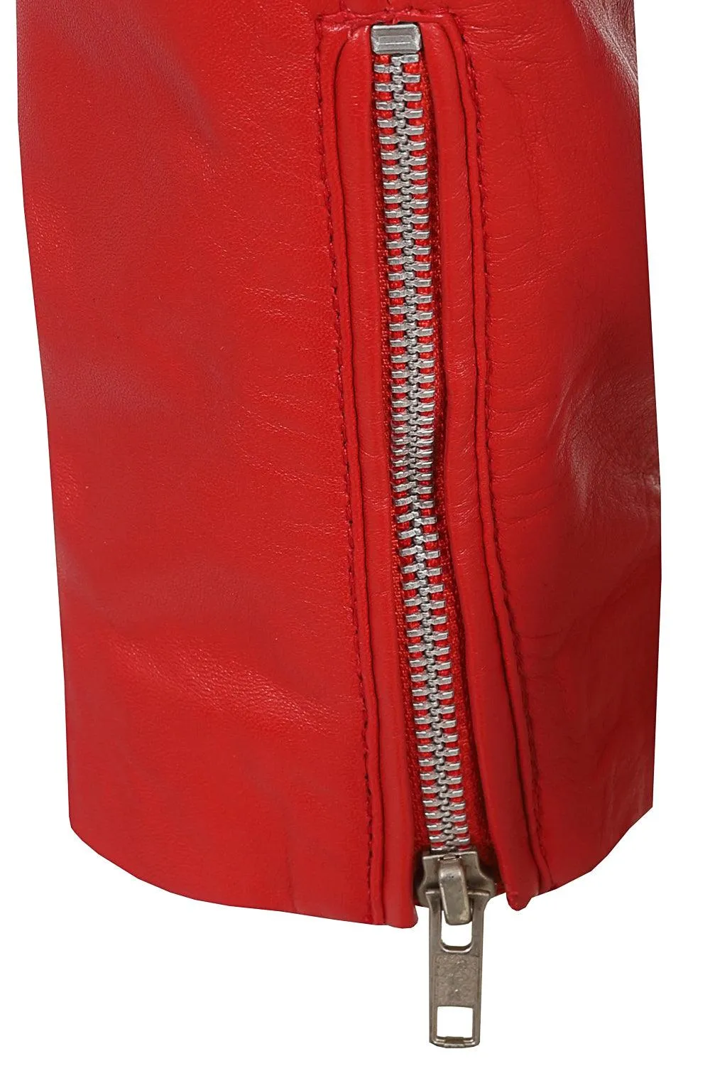 Women's Red Biker Style Real Leather Jacket - CELIA