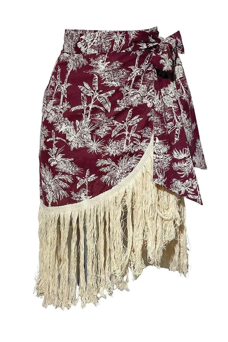 Wrap Skirt Amor in Burgundy Print