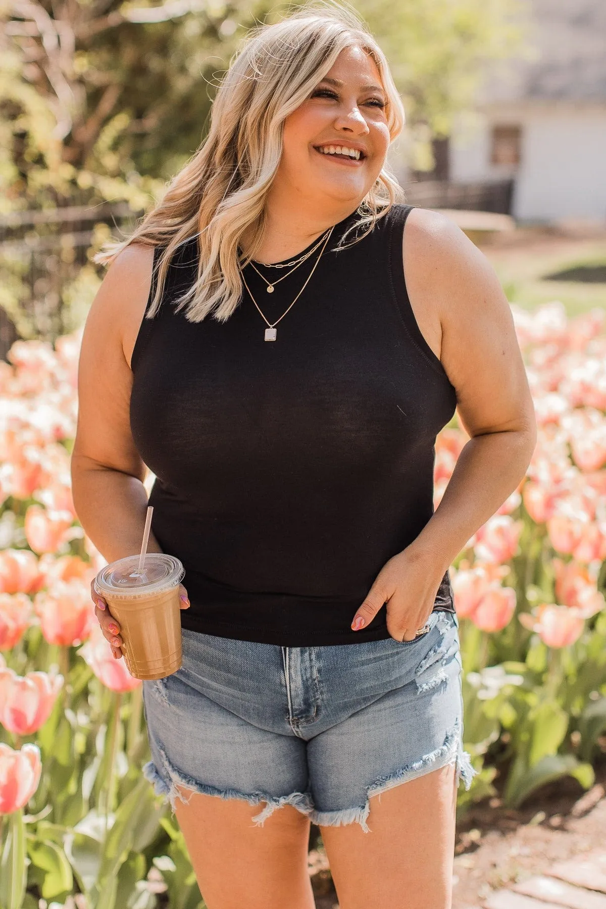 Wrapped Around My Finger Knit Tank Top- Black