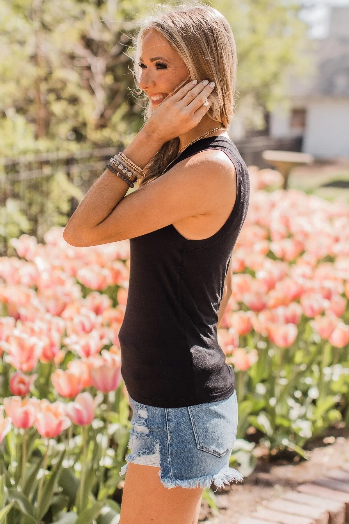 Wrapped Around My Finger Knit Tank Top- Black