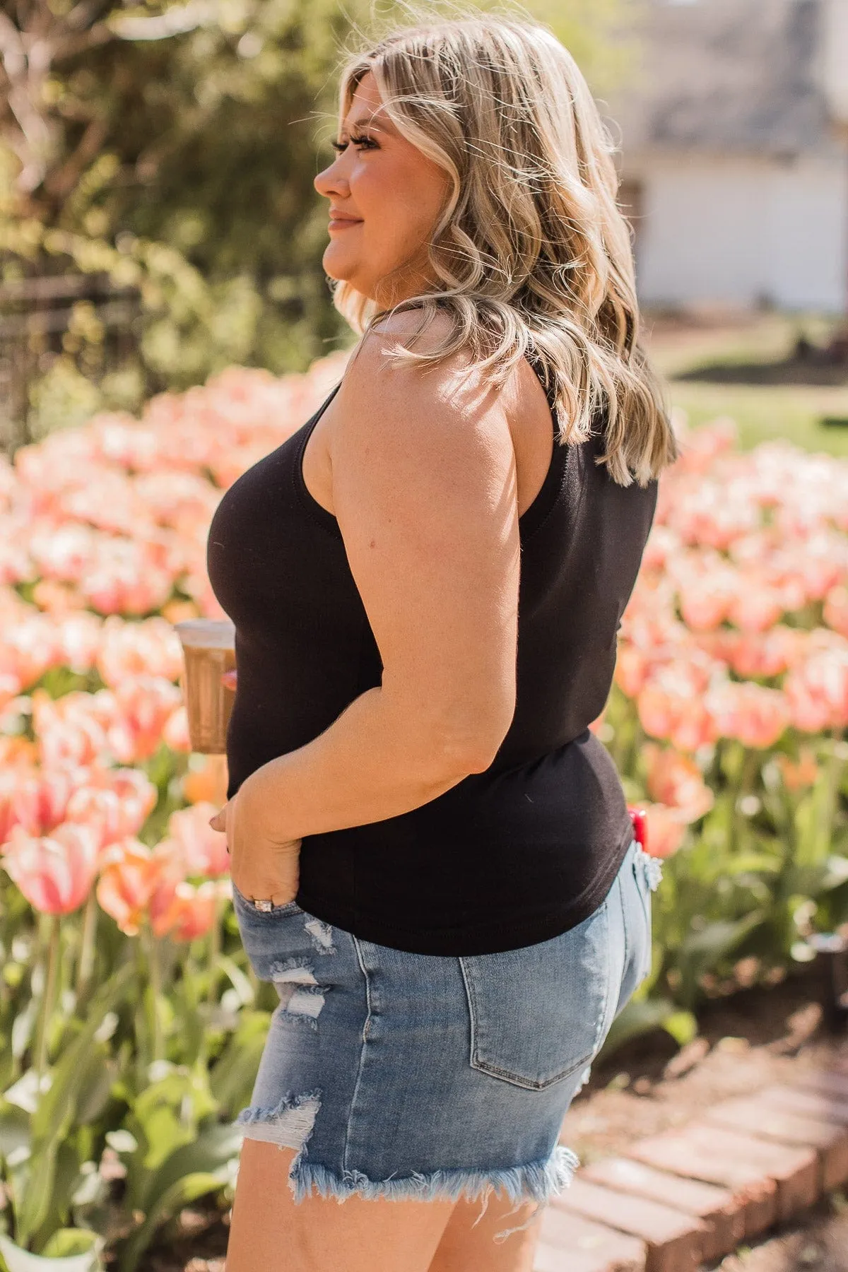 Wrapped Around My Finger Knit Tank Top- Black